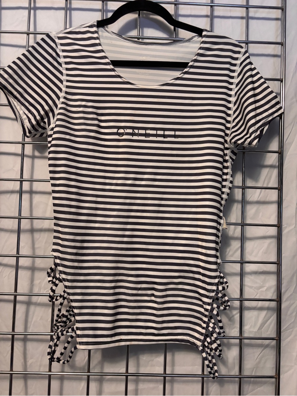 O'Neill Blue & White Striped Short Sleeve Side-Tie Tee